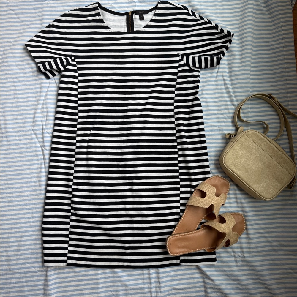 J. Crew Black and White Striped Mini Dress
